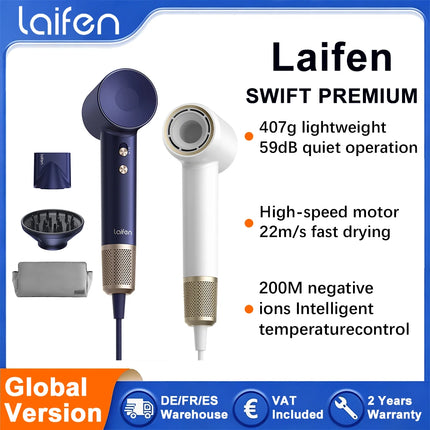 Laifen Swift premium hair dryer: 110,000 rpm, 200mN negative ions, smart constant temperature, low noise, fast drying, powerful hair dryer.