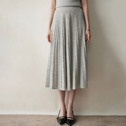 2025 New Grace Women's Cashmere Long Pleated Skirt Autumn Winter Office Lady Cashmere Skirt 100% Cashmere Pupular Dress Skirt PlatiNum