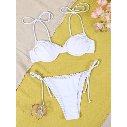 Costume da bagno da donna bianco, bikini a stringhe, vita bassa, push-up, micro bikini due pezzi platinumshop