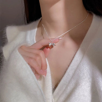 Silver Butterfly Necklace Women Crystal Zircon Pendant Necklace for Women Girl Crystal Chain Necklace Party Jewelry PlatiNum