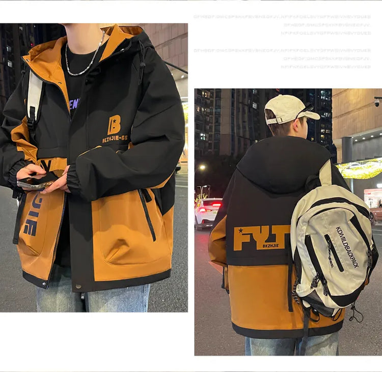 Fashion 2026 Spring Autumn Men's Hooded Casual Jacket Outdoor Windproof Loose Technical Coat Youth Streetwear Top Parka Clothing
