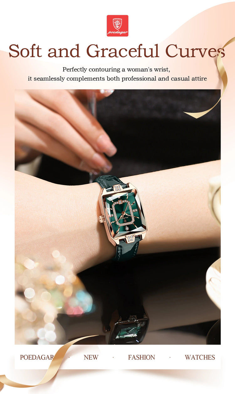 POEDAGAR Rettangolo Orologi da donna di lusso Impermeabile Data Orologio da donna in pelle Elegante orologio da polso da donna al quarzo moda Reloj regalo platinumshop