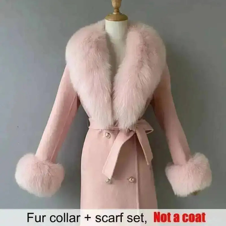 Real Fur Collar And Cuffs Set Winter Coat Accessories Women Fluffy Large Fur Shawl Neak Warm Fox Fur Scarf Furry Scarves Female