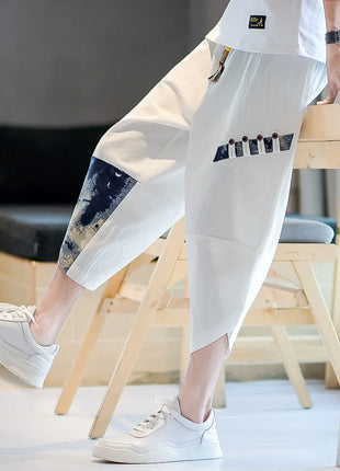 Pantaloni Kimono giapponesi da uomo in cotone traspirante Samurai Abbigliamento Pantaloni da uomo Stampa allentata Pantaloncini Harem retrò Pantaloni Hip Hop Harajuku