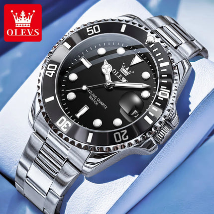 OLEVS Orologi da uomo Trend Luxury Cinturino in acciaio pregiato Grande data Orologio da polso al quarzo di marca originale per uomo Impermeabile luminoso 5885 Nuovo platinumshop