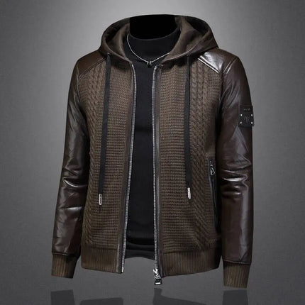 Winter Jackets Mens Duck Down Jacket Men 2025 Autumn Men's Knitted Spliced Leather Jacket Hooded Down Jacket Coat Kurtka Zimowa