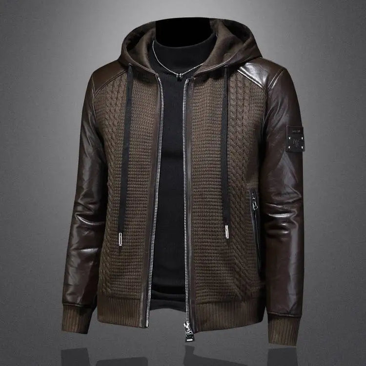 Winter Jackets Mens Duck Down Jacket Men 2025 Autumn Men's Knitted Spliced Leather Jacket Hooded Down Jacket Coat Kurtka Zimowa