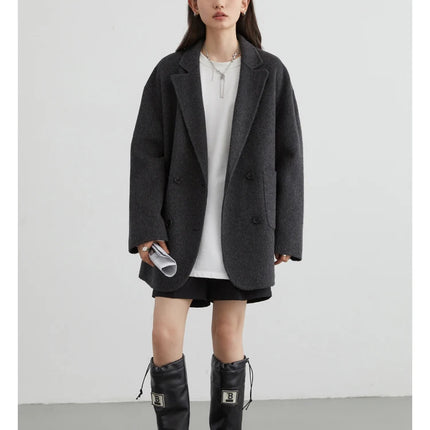 CHIC VEN Women's Woolen Coats Loose Casual Double Breasted Retro Double-sided Jacket Office Lady Outerwear Autumn Winter 2026