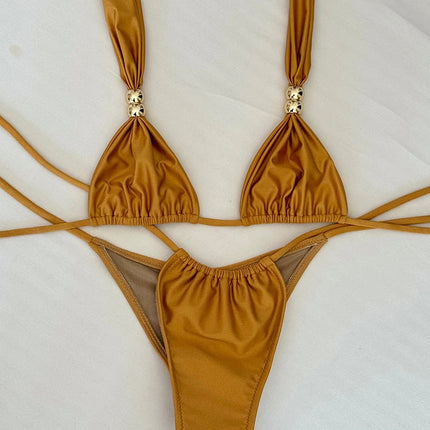 2025New Sexy a vita bassa Micro Bikini Set Costumi da bagno Donna Costume da bagno Solido brasiliano con spalline Halter Beachwear Costume da bagno biquini platinumshop