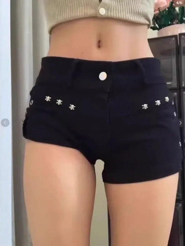Woman Popular Sexy Low Waist Y2k Jeans Female Vintage Fashion Mini Pants Girls Vintage Designer Gothic Black Denim Shorts PlatiNum