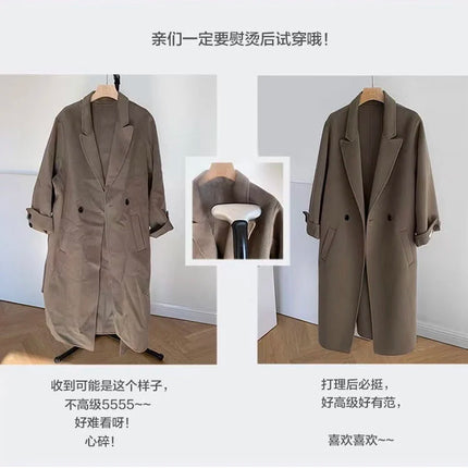 Autumn Winter Korean High-end Real Fox Fur Sleeves Women Black Slim Fit Waist Cinched Double-sided Wool Coat Long Woolen Coat
