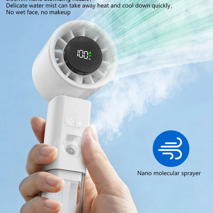 Ventilatore Portatile a Spruzzo con Vento Forte e Nebulizzatore d'Acqua, Ventilatore Portatile Silenzioso con Nebulizzazione, Ventilatore Pieghevole Ricaricabile USB di Piccole Dimensioni