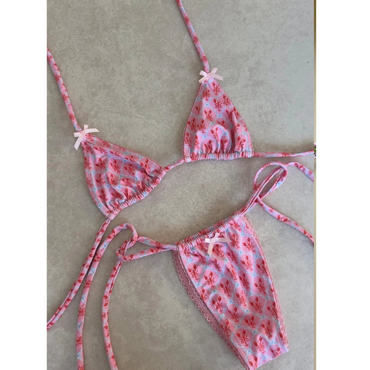 Nuovo Sexy Bikini Brasiliano con Inserti in Pizzo, Costume da Bagno Femminile con Stampa e Allacciatura al Collo, Biquini platinumshop