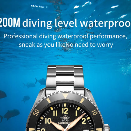 ADDIESDIVE Luxury Men's Watch MY-H9 Sapphire Crystal Ceramic Bezel 200m Waterproof Retro Luminous Diving Mechanical Wristwatch