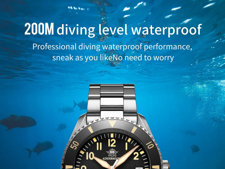 ADDIESDIVE Luxury Men's Watch MY-H9 Sapphire Crystal Ceramic Bezel 200m Waterproof Retro Luminous Diving Mechanical Wristwatch