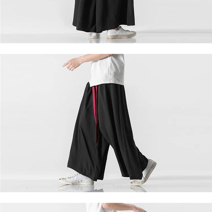 2023 Pantaloni da uomo a gamba larga Pantaloni da jogging in cotone Pantaloni larghi retrò Uomo Pantaloni di lino stile cinese Maschio Grande cavallo Nepal Abito Pantaloni solidi