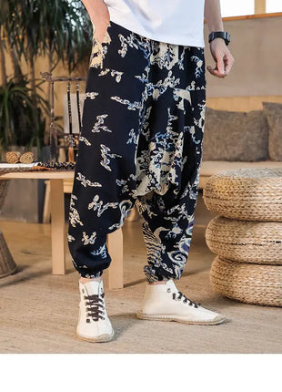 Pantaloni Harem da Uomo 2026 Stile Retrò con Stampa, Pantaloni Jogger Larghi e Comodi con Cavallo Ribassato, Stile Nepal Oversize, Pantaloni Casual da Uomo con Cavallo Ribassato