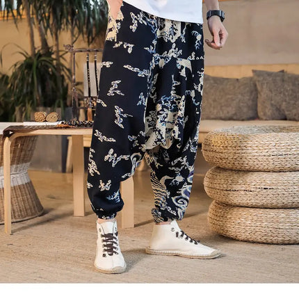Pantaloni Harem da Uomo 2026 Stile Retrò con Stampa, Pantaloni Jogger Larghi e Comodi con Cavallo Ribassato, Stile Nepal Oversize, Pantaloni Casual da Uomo con Cavallo Ribassato