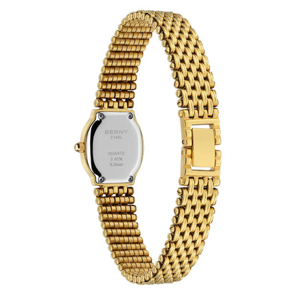 BERNY Orologio al quarzo da donna Cinturino in acciaio inossidabile dorato Orologio da polso ellittico di lusso Orologio da donna semplice retrò impermeabile platinumshop