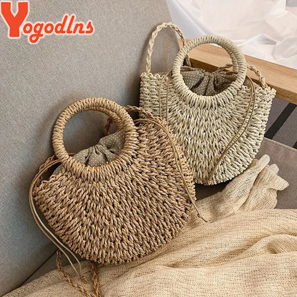 Yogodlns Borsa a tracolla intrecciata in rattan semicircolare fatta a mano Borse a tracolla a tracolla da donna estive Borsa da spiaggia piccola per ragazze Novità