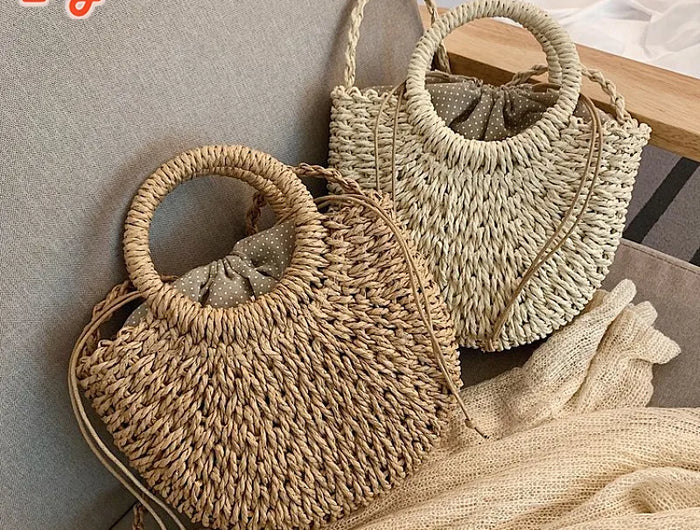 Yogodlns Borsa a tracolla intrecciata in rattan semicircolare fatta a mano Borse a tracolla a tracolla da donna estive Borsa da spiaggia piccola per ragazze Novità