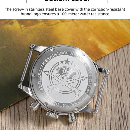 ADDIESDIVE AD2542 Luxury Quartz Chronograph Watch for Men Japanese 0S21 Movement 38mm Stainless Steel Case BGW9 Lume 100M Waterp