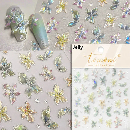 5D Kawaii Lily Nail Art Stickers 1pcs Japanese Pink White Flower With Diamond Self Adhesive Nail Decorations Slider Decals DIY