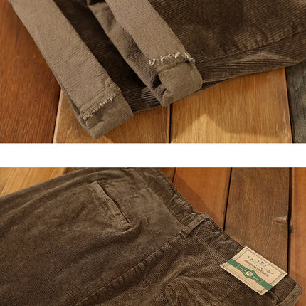 Autumn Winter Classic Cotton Corduroy Casual Mens Pants Comfortable Retro Big Pocket Drawstring Cargo Trousers AZ324
