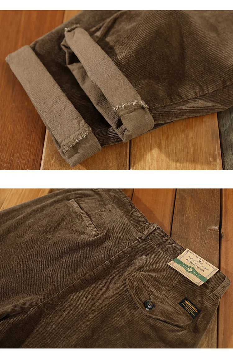 Autumn Winter Classic Cotton Corduroy Casual Mens Pants Comfortable Retro Big Pocket Drawstring Cargo Trousers AZ324