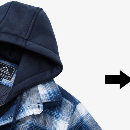 TACVASEN Men's Flannel Shirt Jacket with Removable Hood Plaid Quilted Lined Winter Coats Thick Hoodie Outwear Man Fleece Shirts
