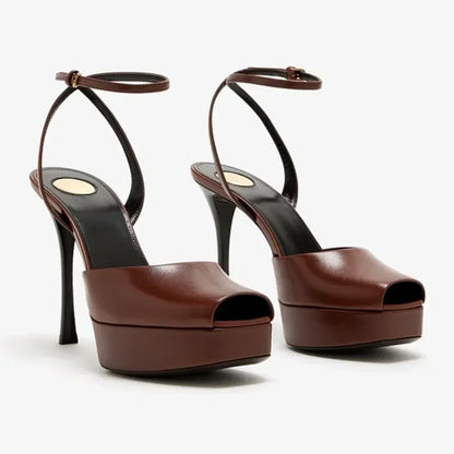 Platform Peep Toe Satin Slingback Pumps Sexy Square Toe Thin Heel Ankle Strap New Arrivals Fashion Women Modern Shoes