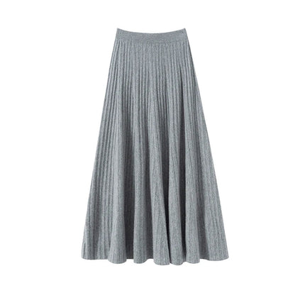 TLOML Luxury Women's 100% Cashmere Skirt Pleated Mid-Calf Skirt Autumn Winter Office Lady Grace Style Skirt Cashmere Knitwear PlatiNum