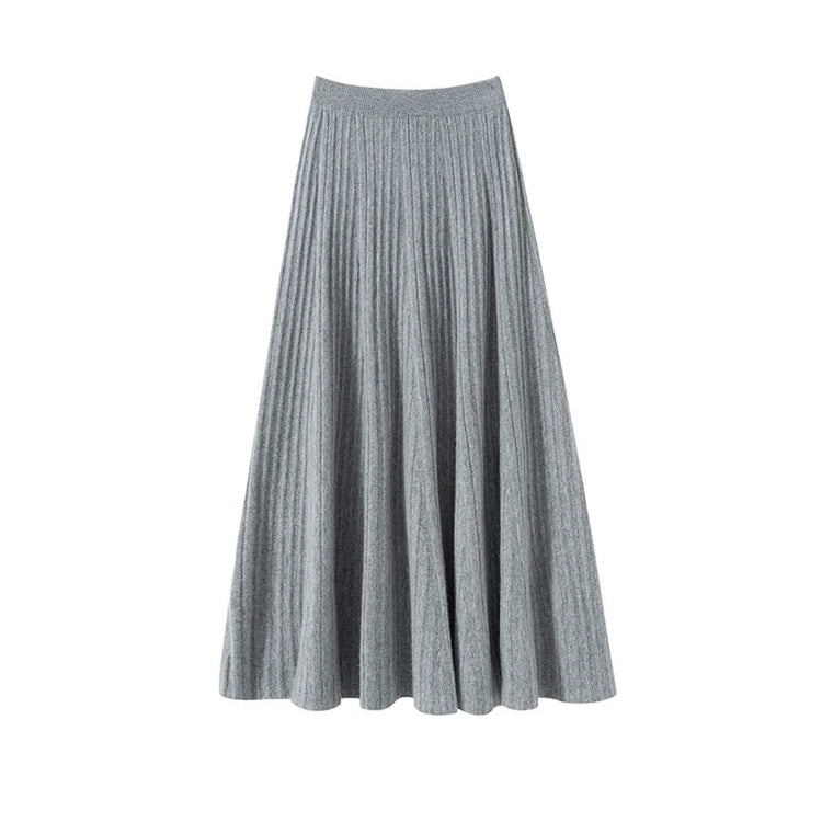 TLOML Luxury Women's 100% Cashmere Skirt Pleated Mid-Calf Skirt Autumn Winter Office Lady Grace Style Skirt Cashmere Knitwear PlatiNum