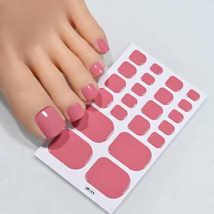 22Tips Red Christmas Baking Free Toenail Sticker Glossy Solid Color Self-adhesive Toe Nail Strips Festival Full Cover Foot Wraps2028