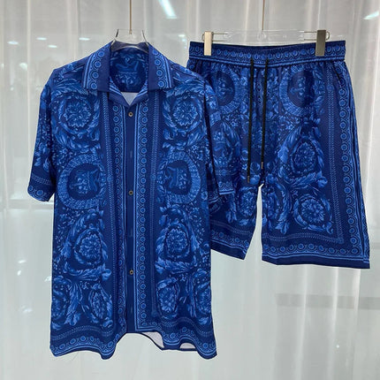 Set di camicie da uomo retrò estive Camicia a maniche corte da spiaggia stampata 3D Pantaloncini da viaggio casual da uomo hawaiano 2 pezzi comoda casual platinumshop