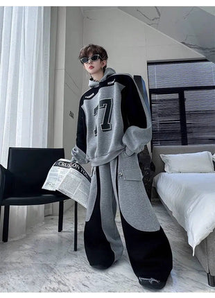 LUZHEN Street Wear Sports Two-piece Sets Men's Fashion Autumn 2025 New Color Contrast Splicing Loose Casual Pants Hoodies JY3686 PlatiNum