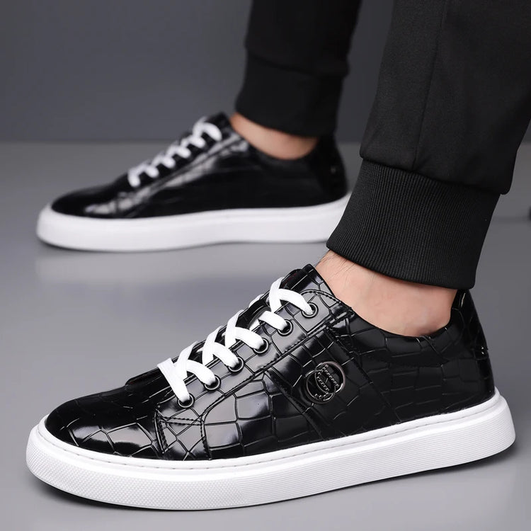 Popular crocodile pattern men's thick soled casual board shoes, trendy, breathable high-end, business plus size shoes (38-48)