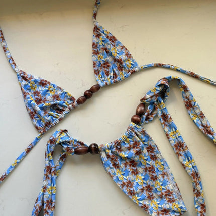 Nuovo Sexy Bikini Brasiliano con Inserti in Pizzo, Costume da Bagno Femminile con Stampa e Allacciatura al Collo, Biquini platinumshop