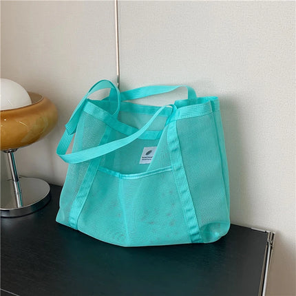 Borsa tote da donna in rete trasparente, borsa a tracolla portatile alla moda multifunzionale per lo shopping, viaggi, spiaggia estiva