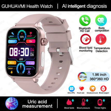 2025 Nuovo AI Diagnosi Lipidi nel sangue Acido urico Test di composizione corporea Smart Watch per uomo ECG + PPG Chiamata Bluetooth Salute Smartwatch platinumshop