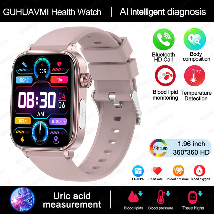 2025 Nuovo AI Diagnosi Lipidi nel sangue Acido urico Test di composizione corporea Smart Watch per uomo ECG + PPG Chiamata Bluetooth Salute Smartwatch platinumshop