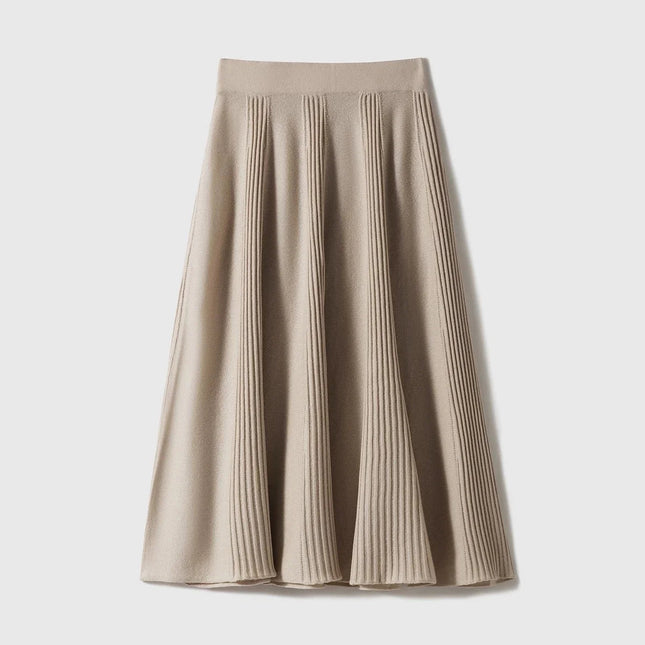 Birdtree,90% Wool 10% Cashmere Knitted Skirt For Women,Mid-Waist Casual Long Skirts,Commuting Style,2026 Spring New D61337JF PlatiNum