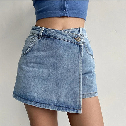 2025 Summer New Light-colored Slim Culottes High-waisted A-line Denim Shorts Casual Simple Non-elastic Women's Three-point Pants PlatiNum