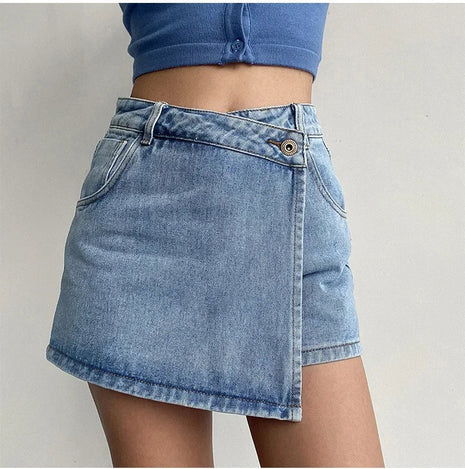 2025 Summer New Light-colored Slim Culottes High-waisted A-line Denim Shorts Casual Simple Non-elastic Women's Three-point Pants PlatiNum