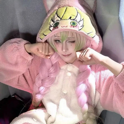 Demon Slayer Kanroji Mitsuri Tokito Muichiro Women Autumn Winter Loungewear Coral Fleece Robe  Love Hashira Cosplay Home Pajamas