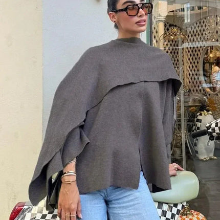 Ladies Autumn Winter Jacket Women Casual Commuter Coat Knitted Loose Oversize Coat Asymmetric Elegant Split Chic Scarf Jacket