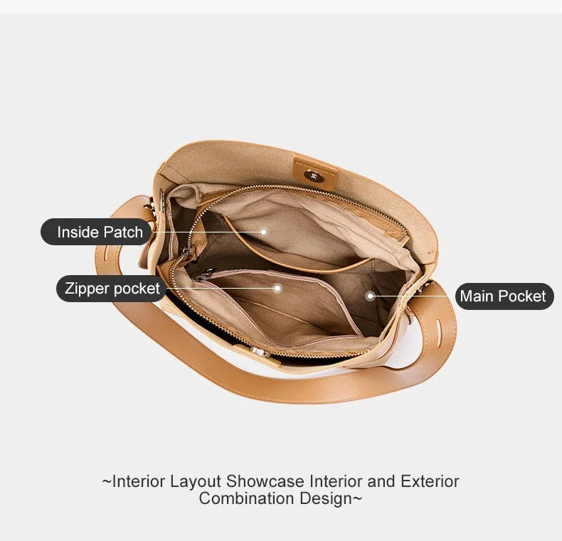 100% Genuine Leather Women Shoulder Bag Large Capacity Cowhide Bucket Bags Fashion Casual Female Crossobdy Bag 2391