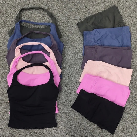 Yoga Halter Top Impact leggins Set Women's Beautiful Back Sports Bra Hip-Lifting High-Stretch Shorts Set Indoor Outdoor Gym Set