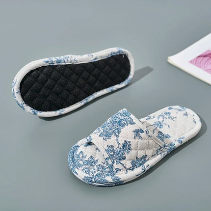 New Home Slippers Soft Cotton Floral Floor Shoes Fashion Lightweight Non-slip Indoor Slippers Couple Slippers for Bedroom