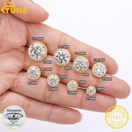 TUHE Unisex Classic Round Moissanite Earrings 925 Silver  For Women  D Color VVS1 Moissanite Round Earrings Fine Jewelry PlatiNum